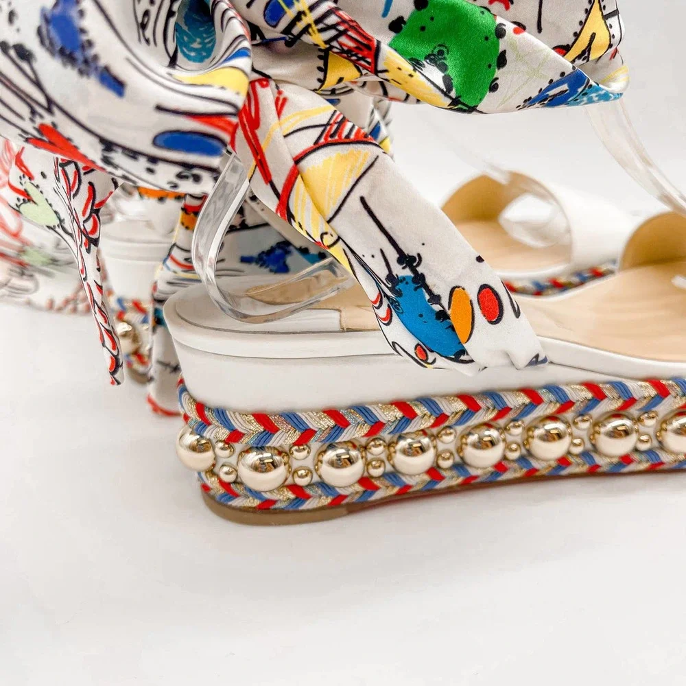 Christian Louboutin Sandals Espadrilles Flats White Leather Bow Made in Spain 39 - Picture 10 of 12
